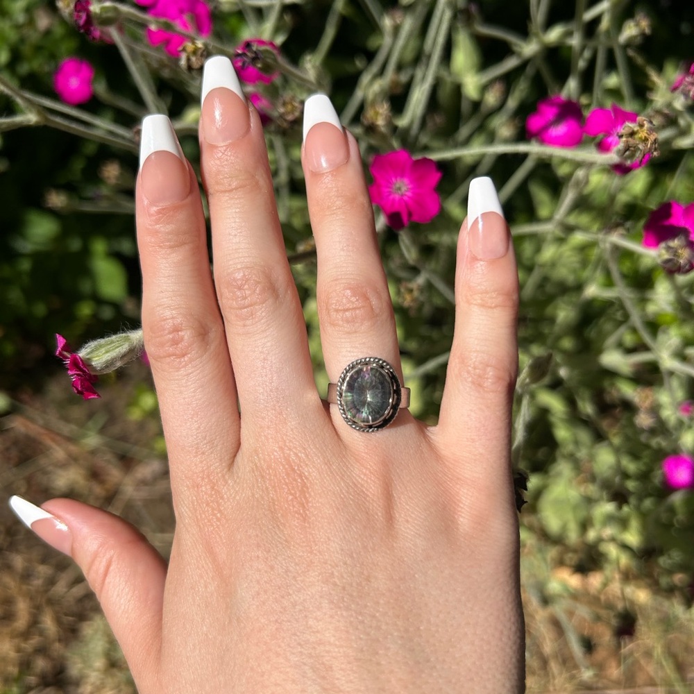 925 sterling silver vintage glass ring SIZE 6